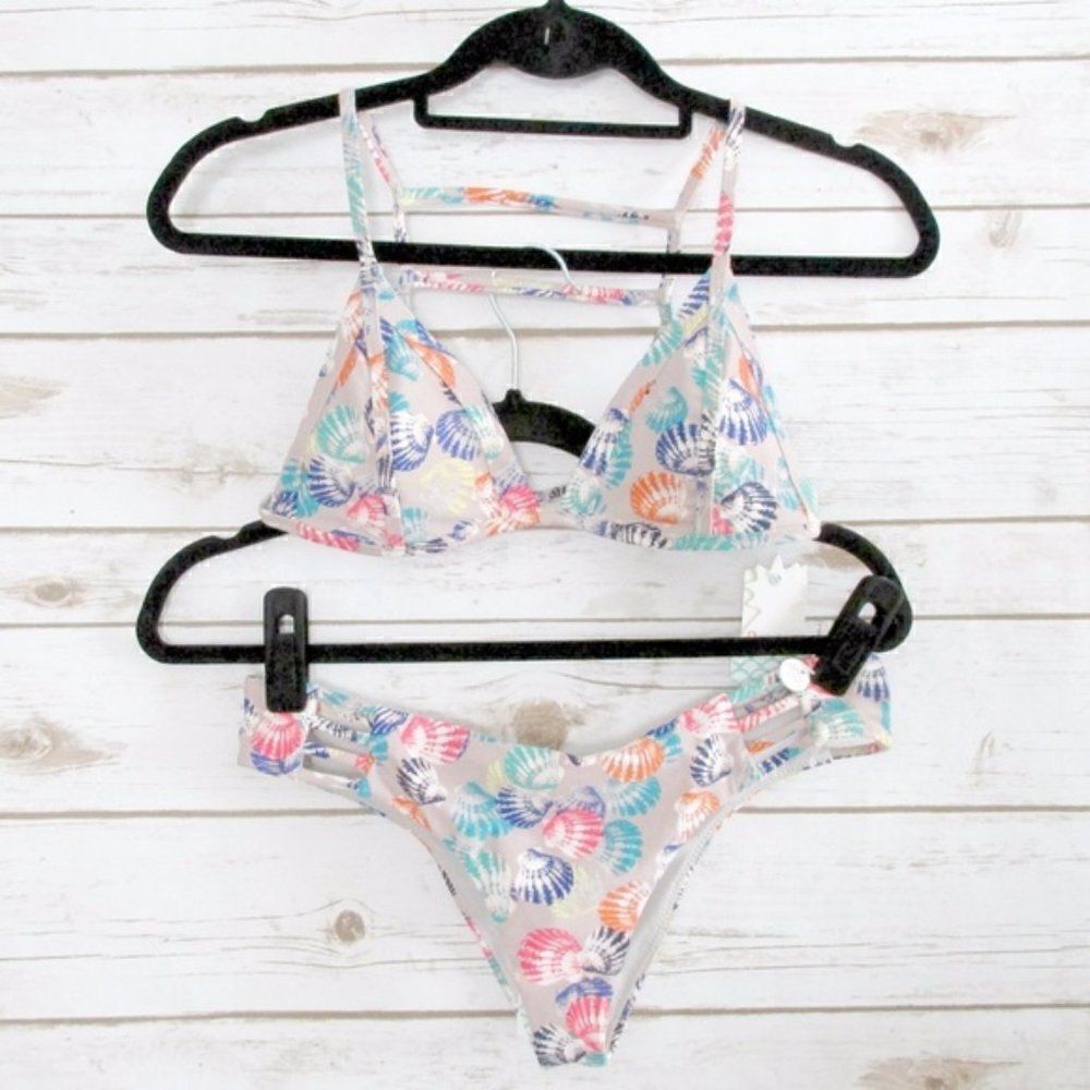 Raisins Beige Sea Shell Print Triangle Bikini Set